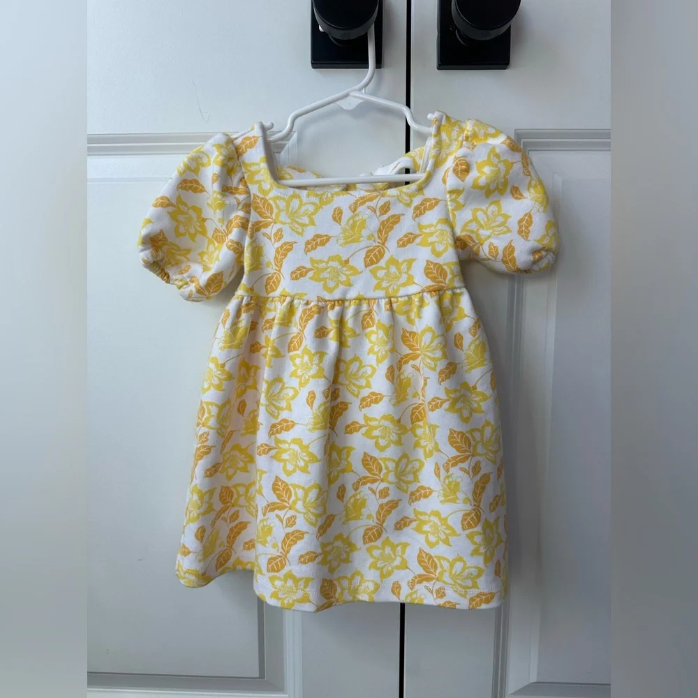Janie and Jack Girls Floral Puff Sleeve Ponte Dress Yellow NWOT (12-18 Mo)